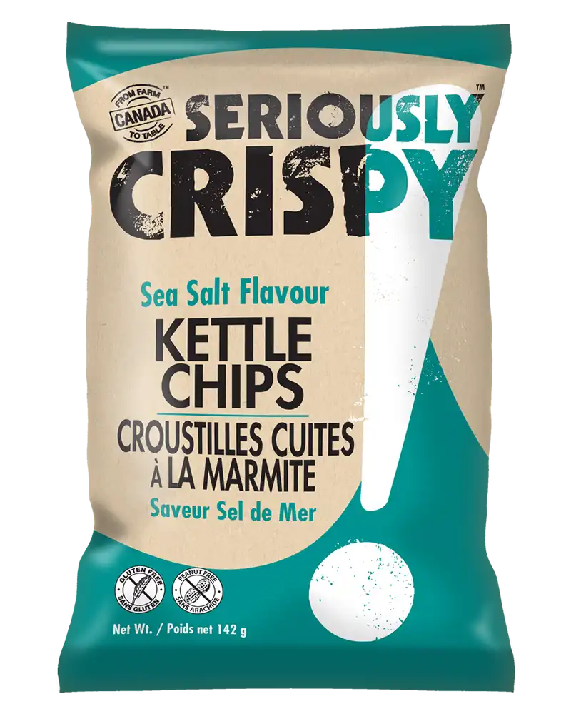 Case of 12 SERIOUSLY CRISPY Sea Salt Flavour Kettle Chips - Family Size - 142g