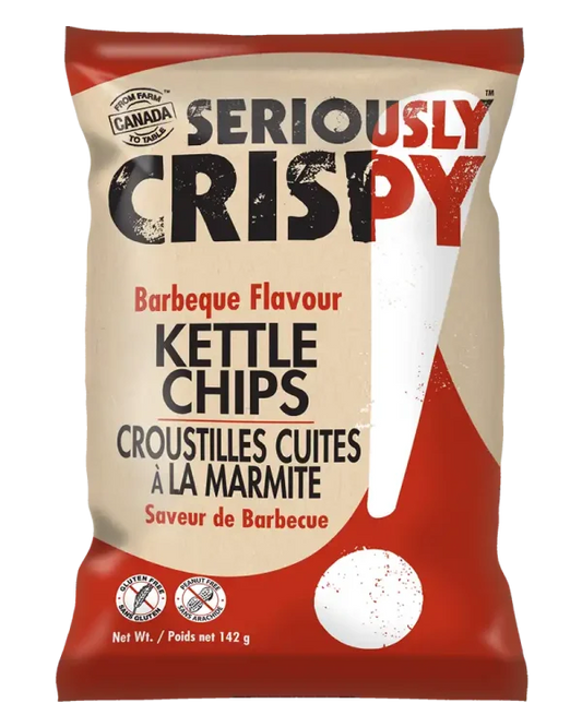 Case of 12- SERIOUSLY CRISPY Barbeque Flavour Kettle Chips - Family Size - 142g