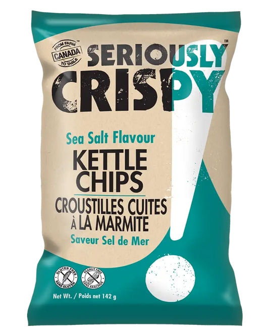 Case of 12 SERIOUSLY CRISPY Sea Salt Flavour Kettle Chips - Family Size - 142g